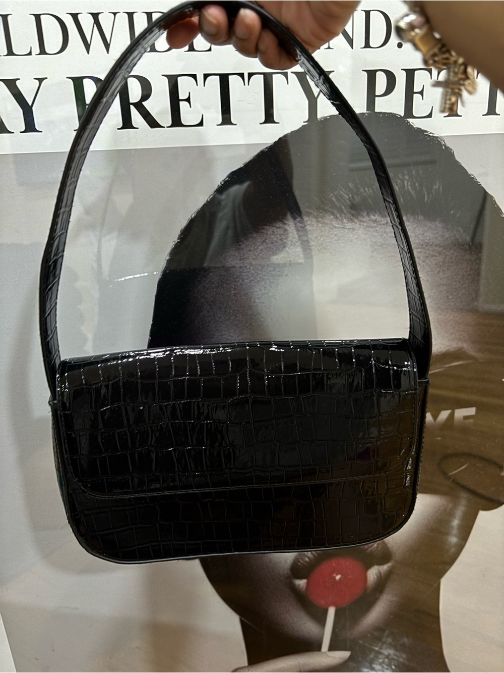 H&M Black Croc-Embossed Mini Shoulder Bag